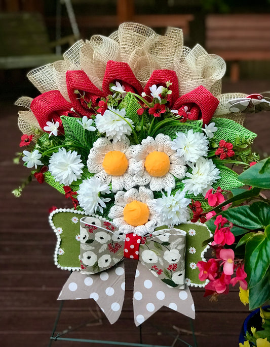 I Love Daisies Wreath with Fabric Bow