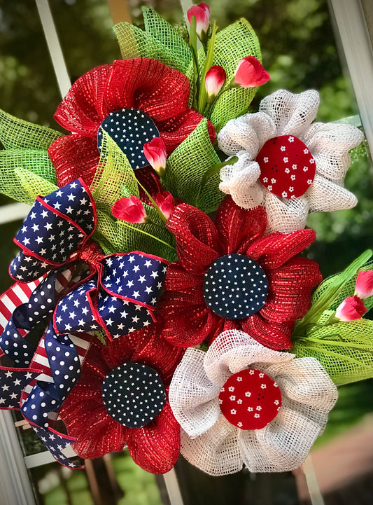 Five Flower Patriotic Wreath