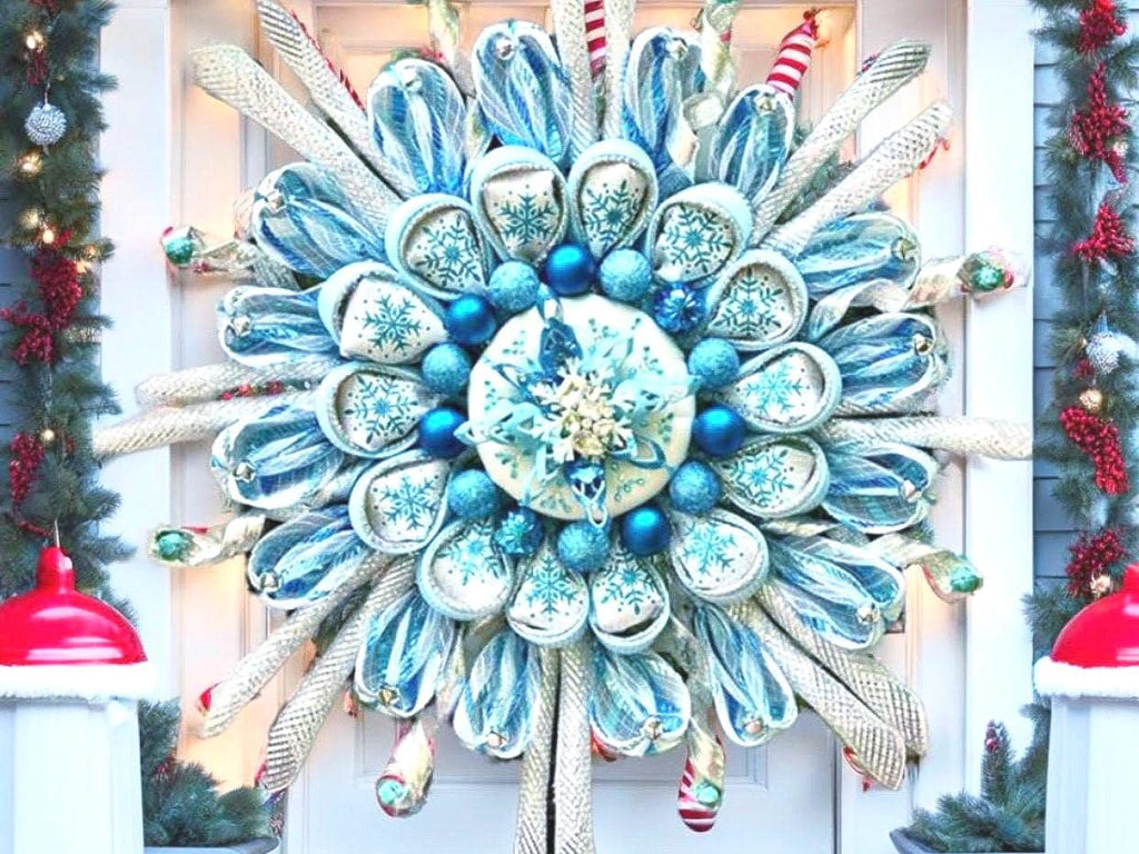 Christmas Snowflake Wreath DIY Tutorial: Blue & Silver Petal Design