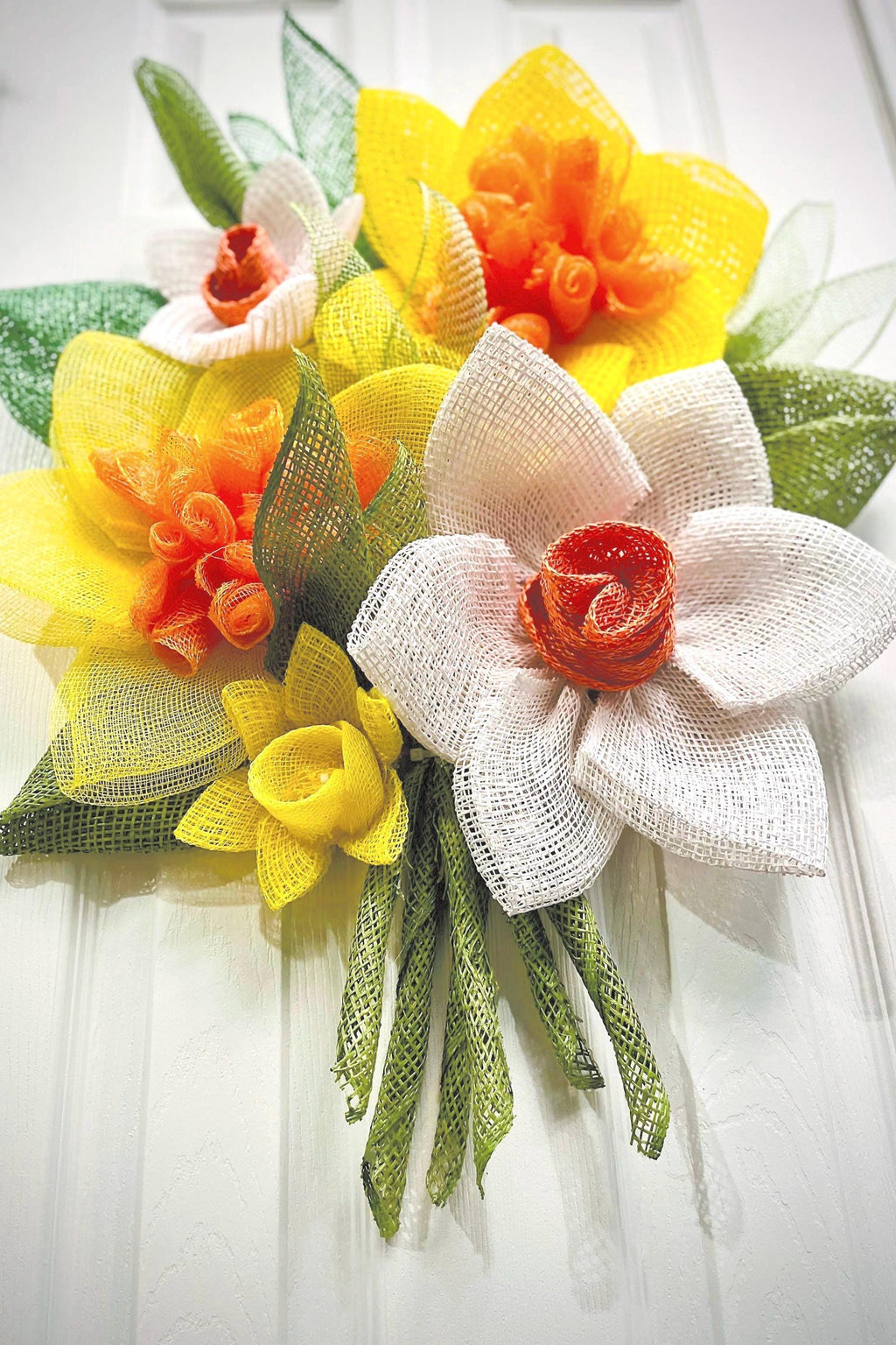 Floral Wreath, Daffodil Flowers, Yellow & White Blooms, All Occasion Door Decor