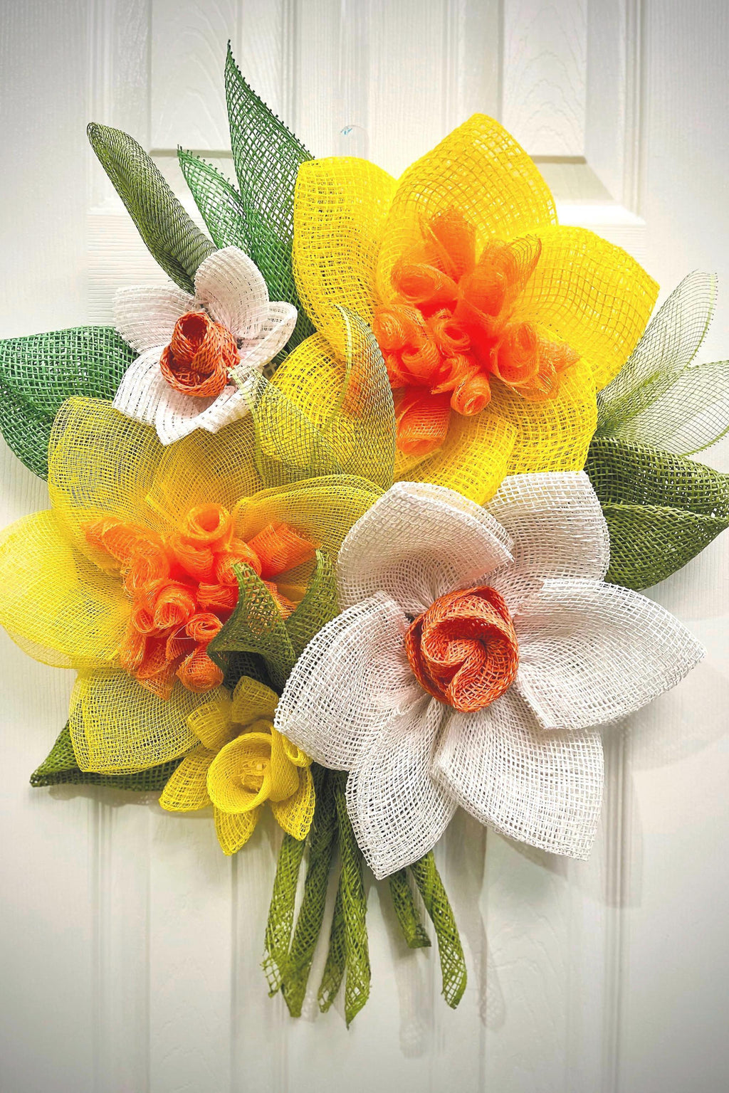 Floral Wreath, Daffodil Flowers, Yellow & White Blooms, All Occasion Door Decor