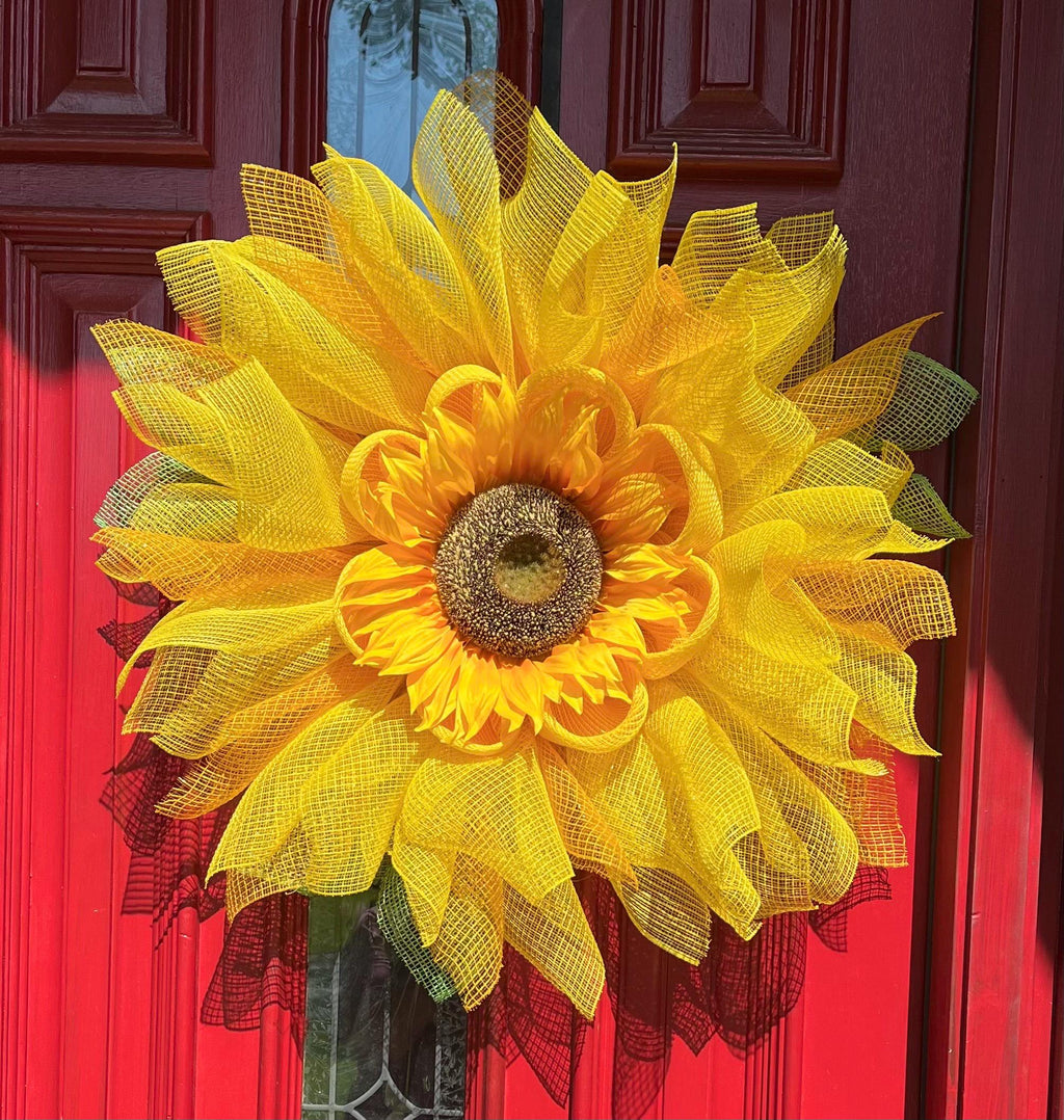 Handmade Yellow Sunflower Wreath: Large Summer Door Decor