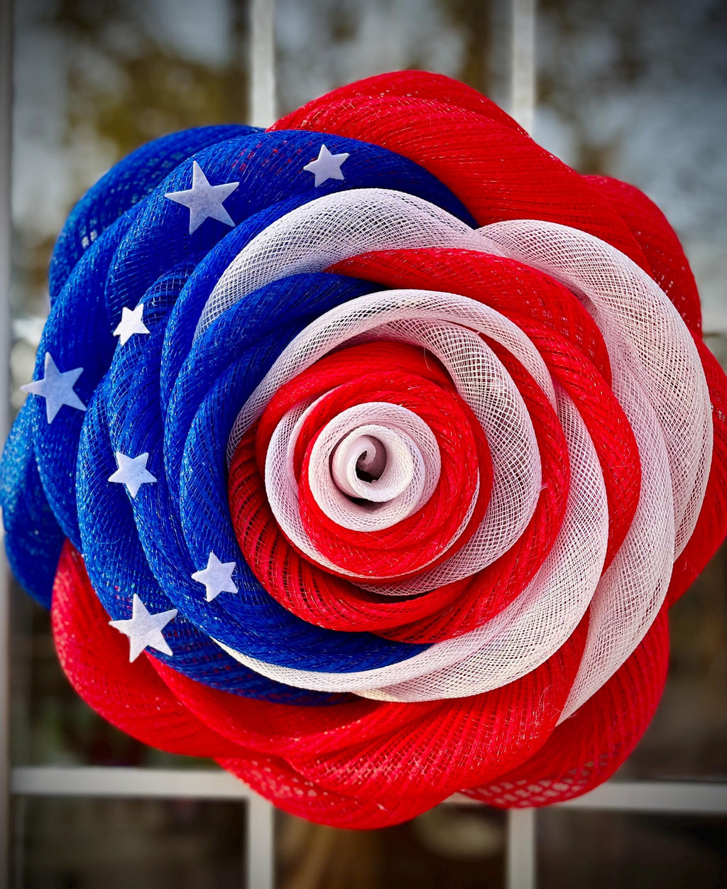 Patriotic Rose Wreath, Red White and Blue Wreath, Flower Wreath, Americana Decor, Veterans Day, 4th of July, Memorial Day, Gift Idea