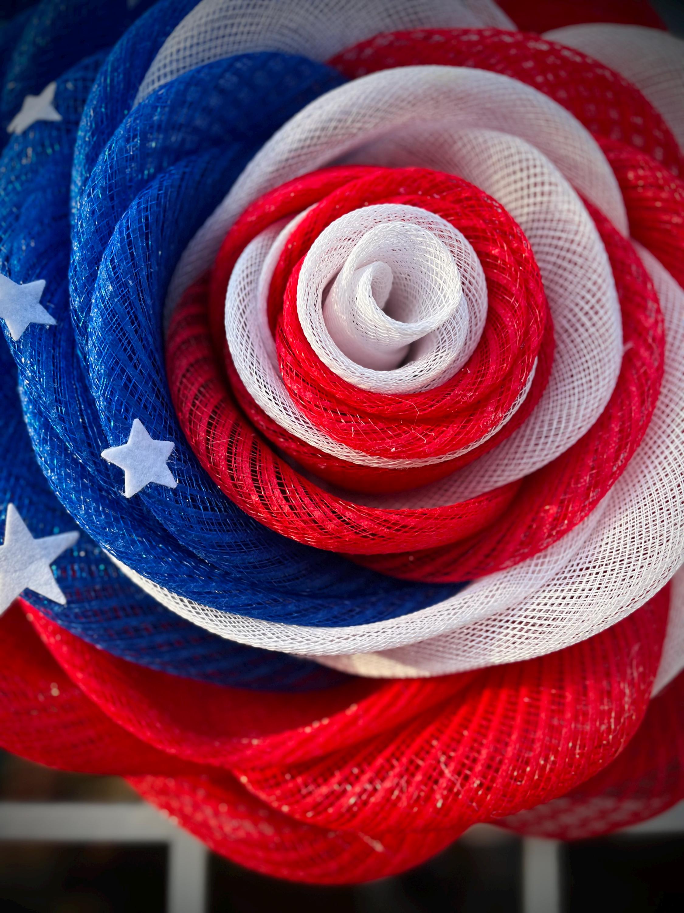 Patriotic Rose Wreath, Red White and Blue Wreath, Flower Wreath, Americana Decor, Veterans Day, 4th of July, Memorial Day, Gift Idea