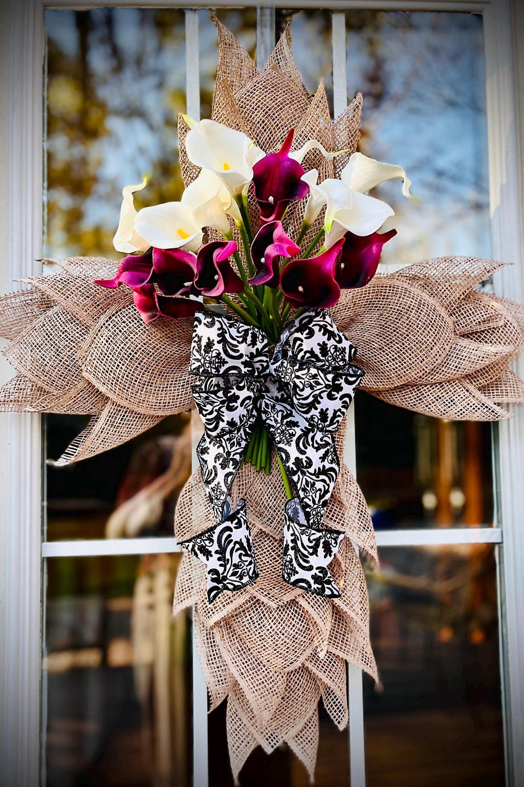 Cross Wreath with Calla Lilies, Easter Spring Door Decor