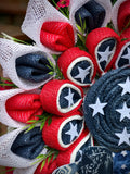 Patriotic Flower-Style Wreath with Bow, Patriotic Front Door Decor, Memorial Day,  4th of July, Veterans,  Contemporary Patriotic Wreath