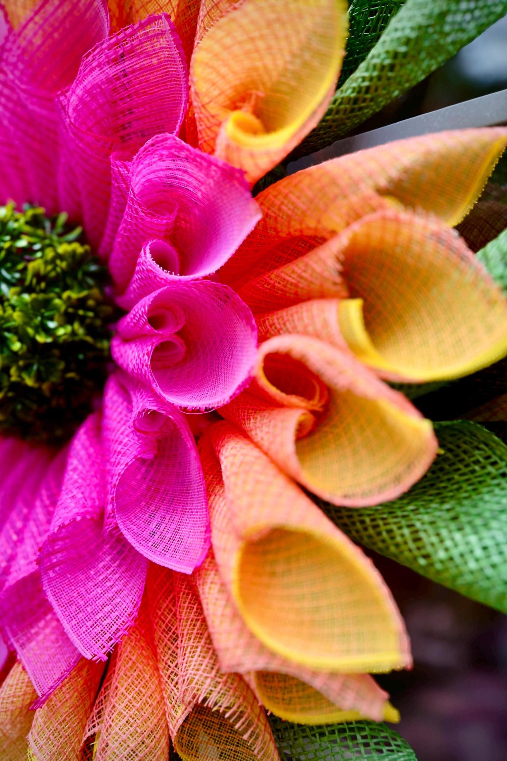 Large Pink & Yellow Flower Wreath with Boxwood Center