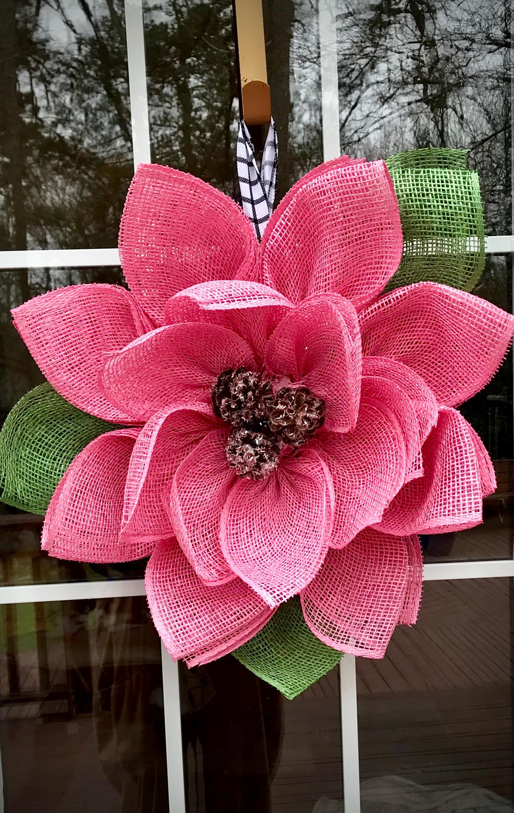 Magnolia Flower Wreath: Elegant Poly Burlap Bloom, Wedding Decor, Holiday Wreath
