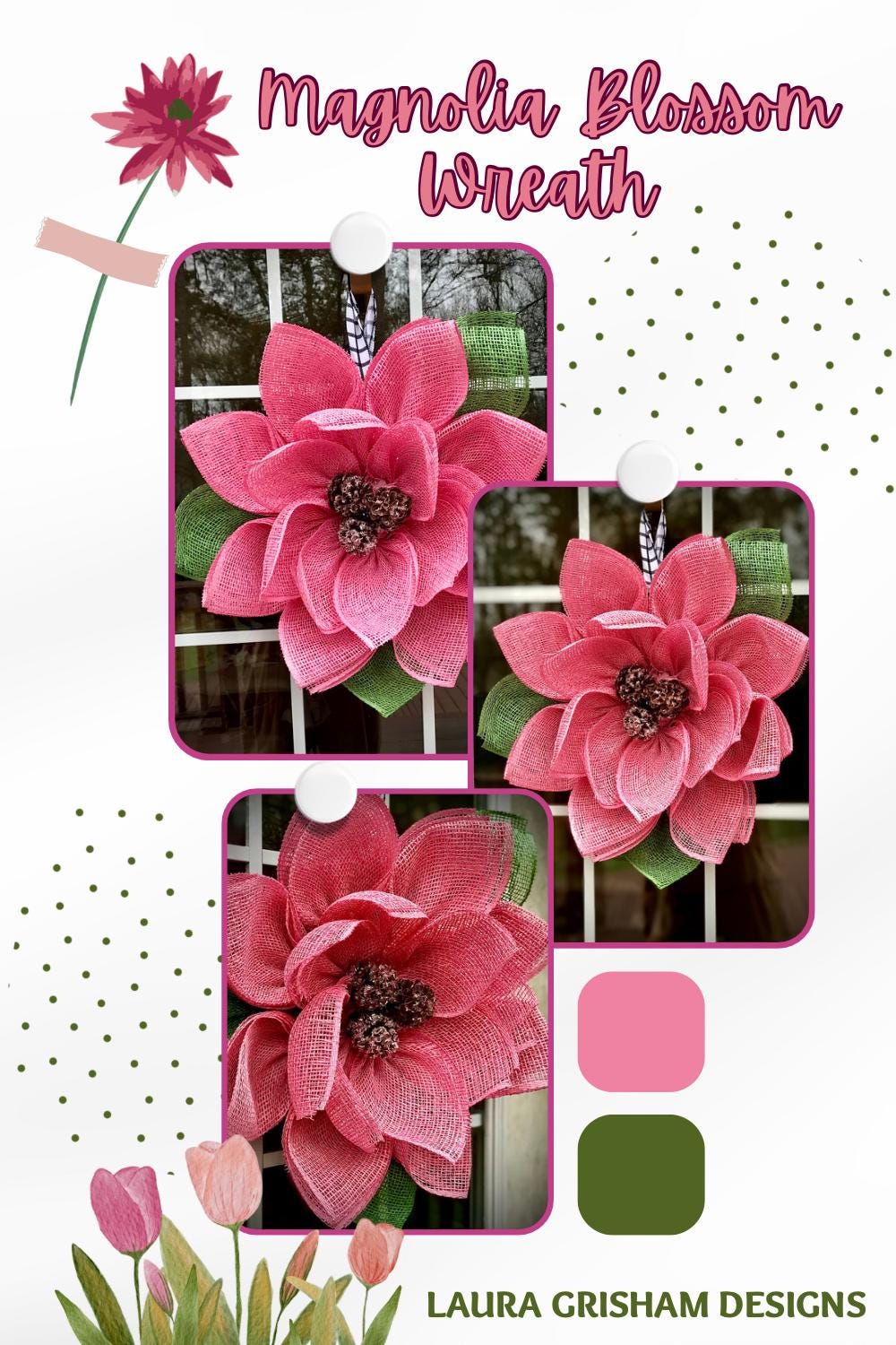 Magnolia Flower Wreath: Elegant Poly Burlap Bloom, Wedding Decor, Holiday Wreath