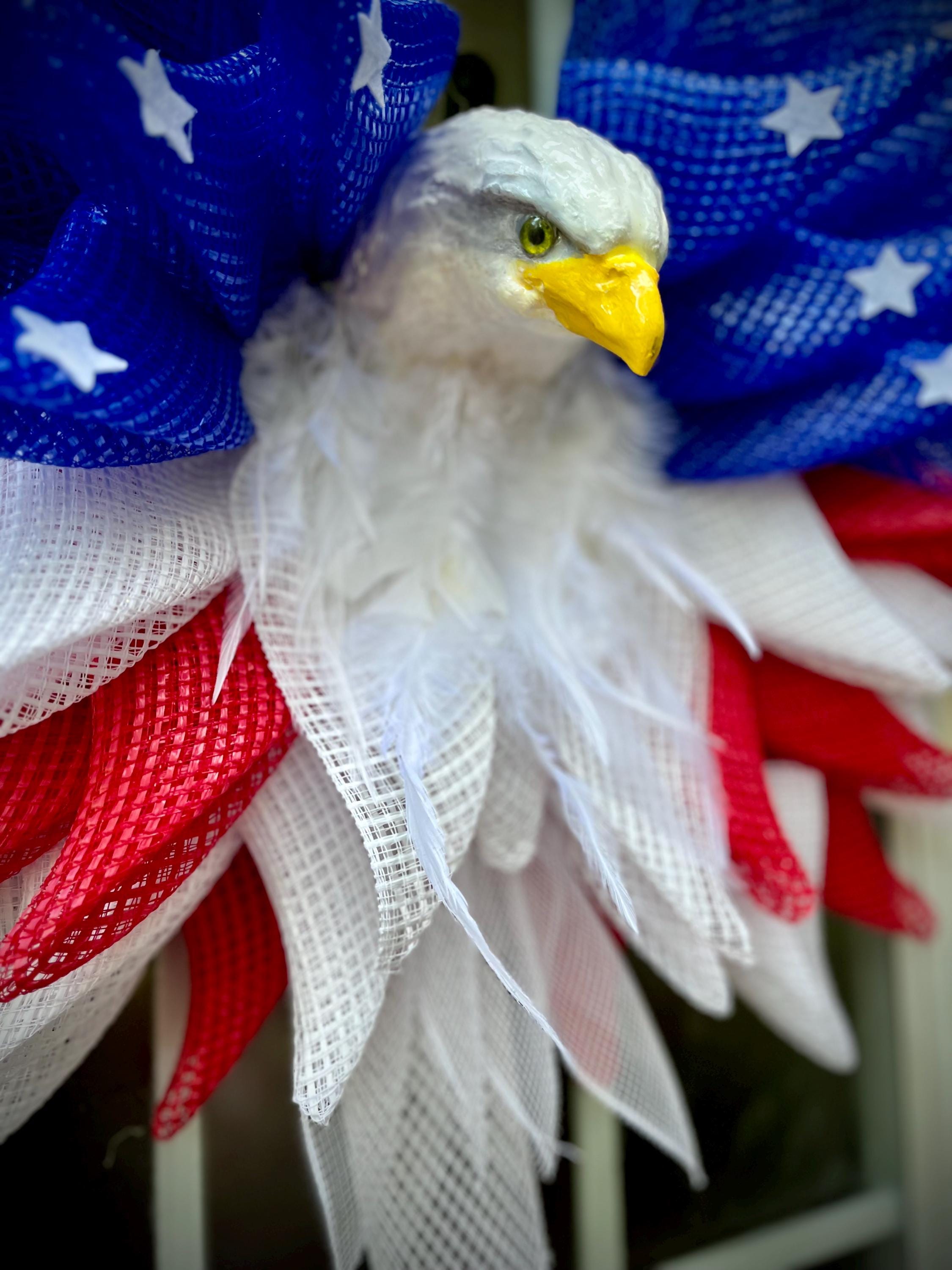 Patriotic Wreath, Eagle Wreath for All Occasions: Memorial Day, Veterans Day, 4th of July, Memorial Services; Front Door Decor,Americana