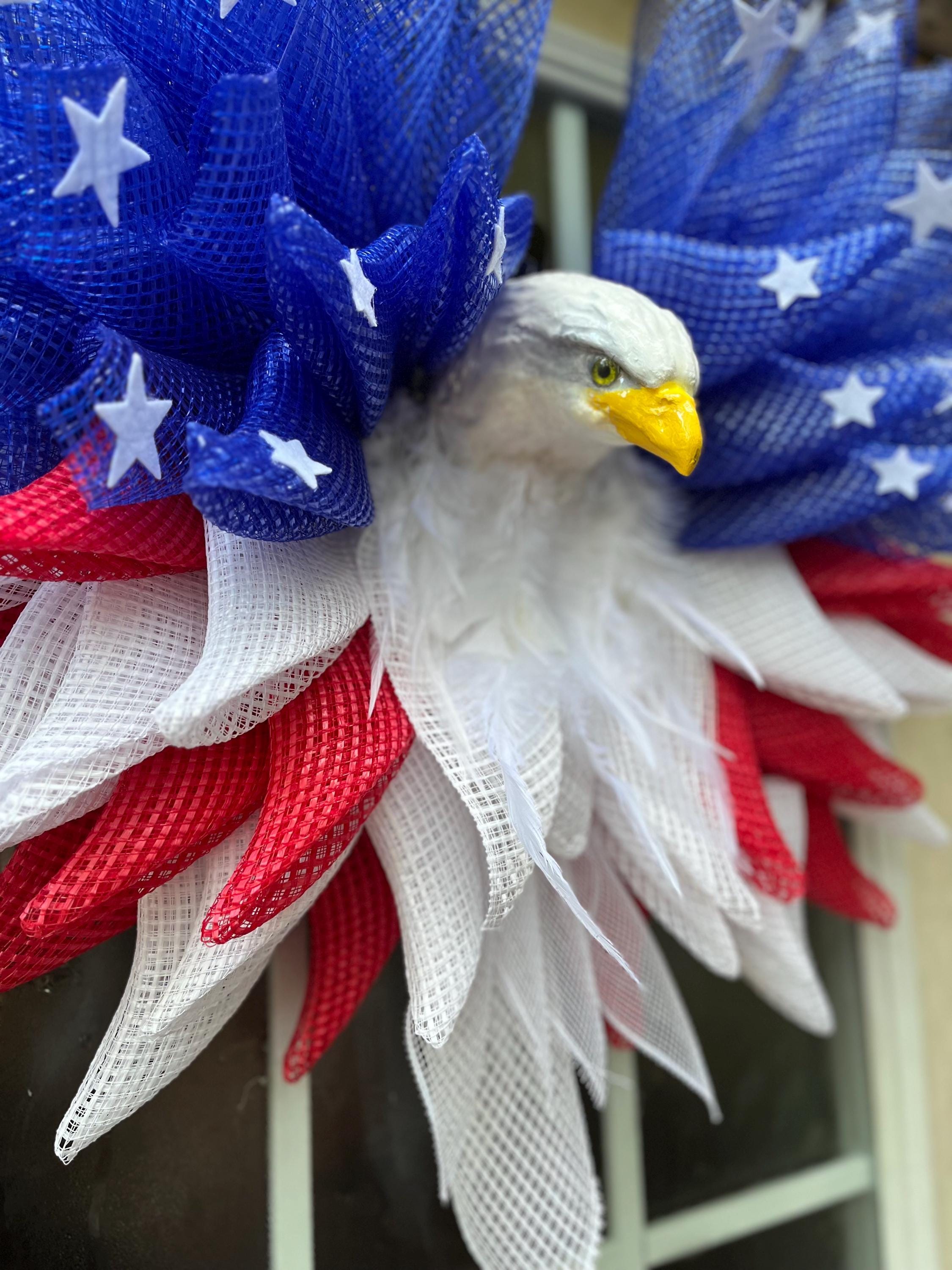 Patriotic Wreath, Eagle Wreath for All Occasions: Memorial Day, Veterans Day, 4th of July, Memorial Services; Front Door Decor,Americana