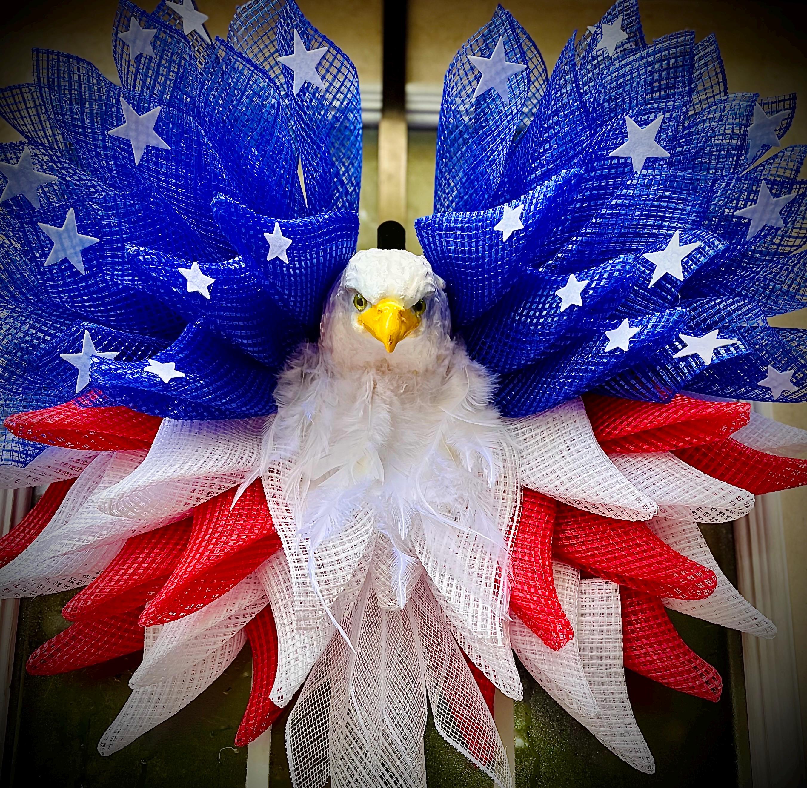 Patriotic Wreath, Eagle Wreath for All Occasions: Memorial Day, Veterans Day, 4th of July, Memorial Services; Front Door Decor,Americana
