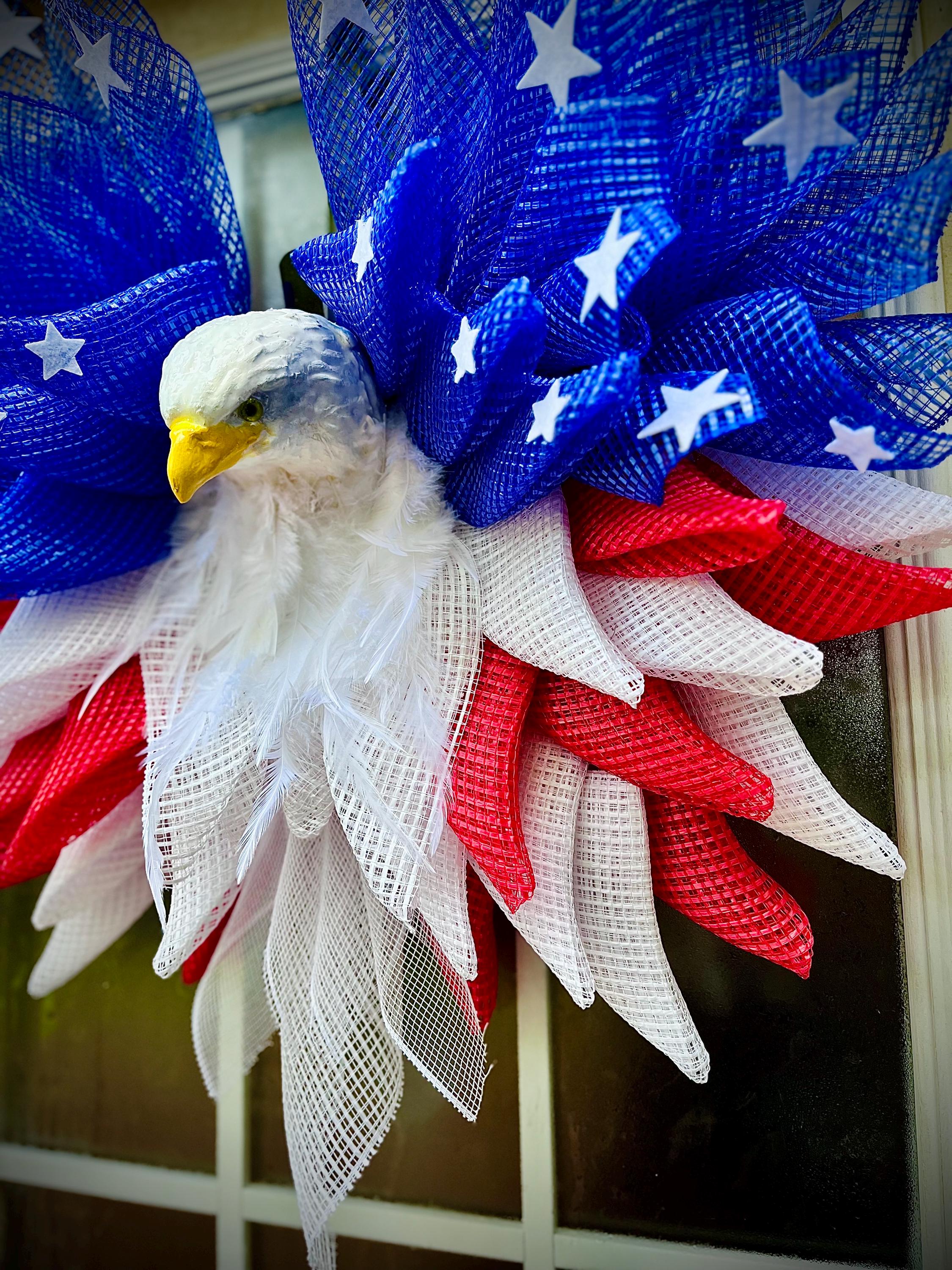 Patriotic Wreath, Eagle Wreath for All Occasions: Memorial Day, Veterans Day, 4th of July, Memorial Services; Front Door Decor,Americana