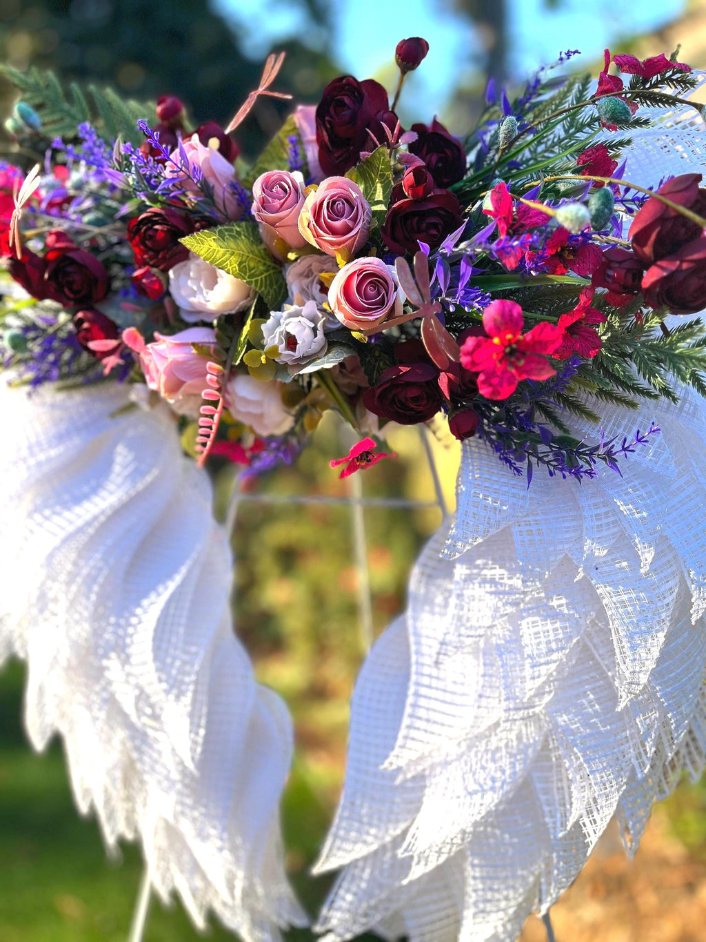 Floral Angel Wings Memorial Wreath, Made to Order