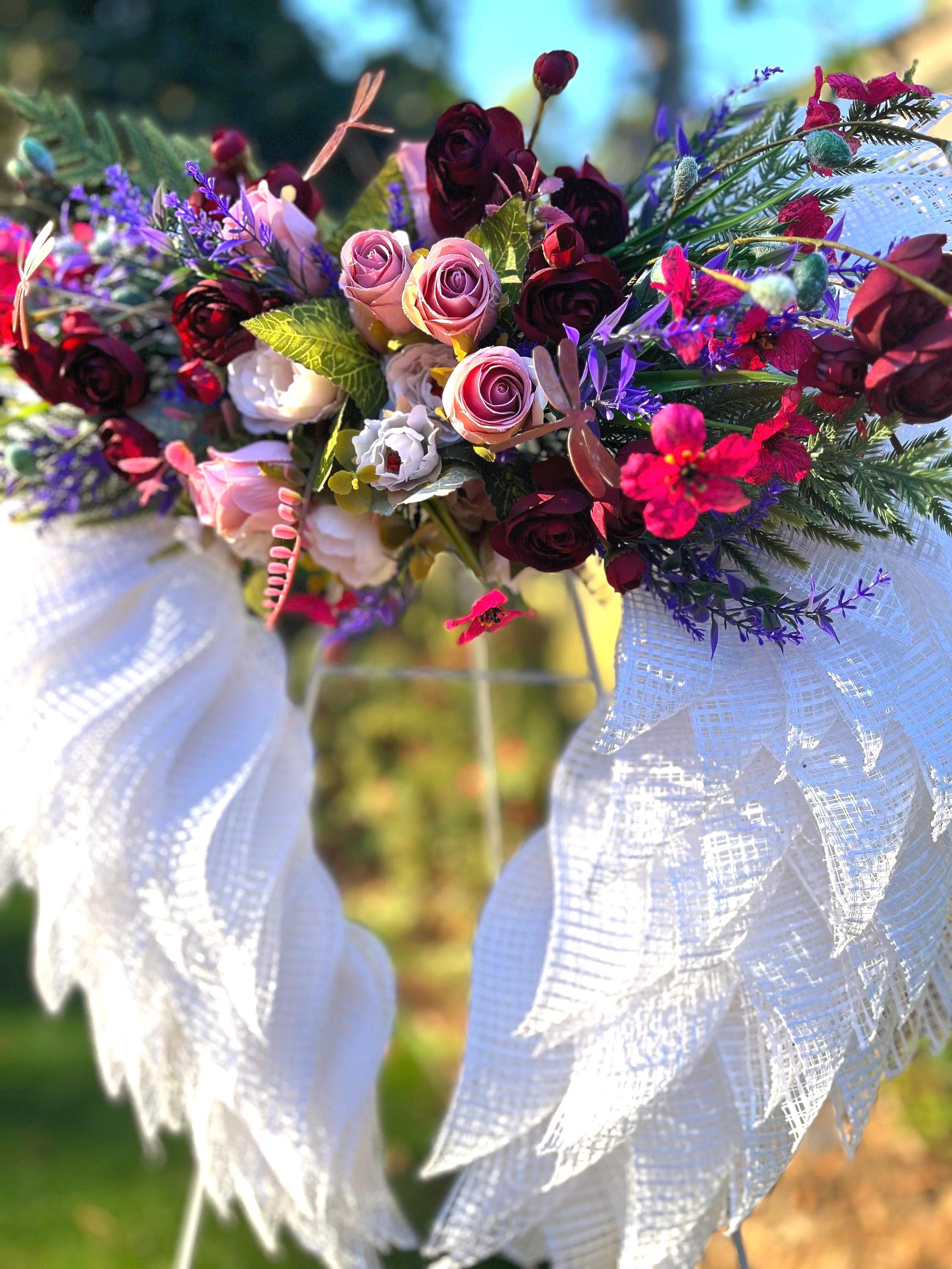 Floral Angel Wings Memorial Wreath, Made to Order