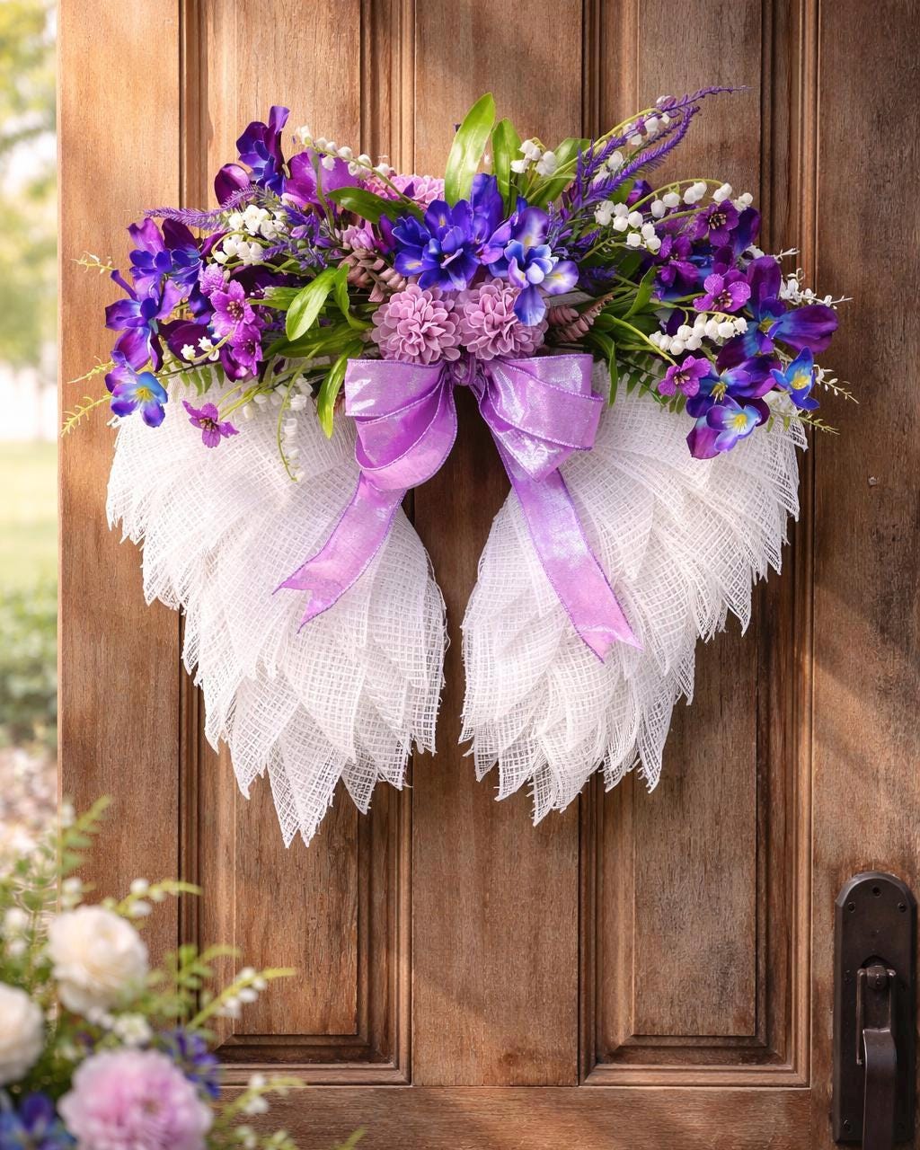 Floral Angel Wings Memorial Wreath