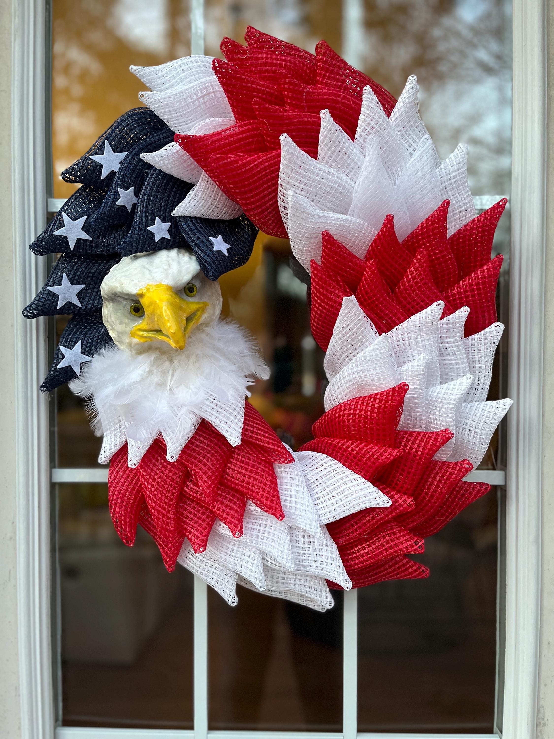 Patriotic Oval Wreath, Lifelike Eagle Head Attachment or Ribbon Bow,  Memorial Day