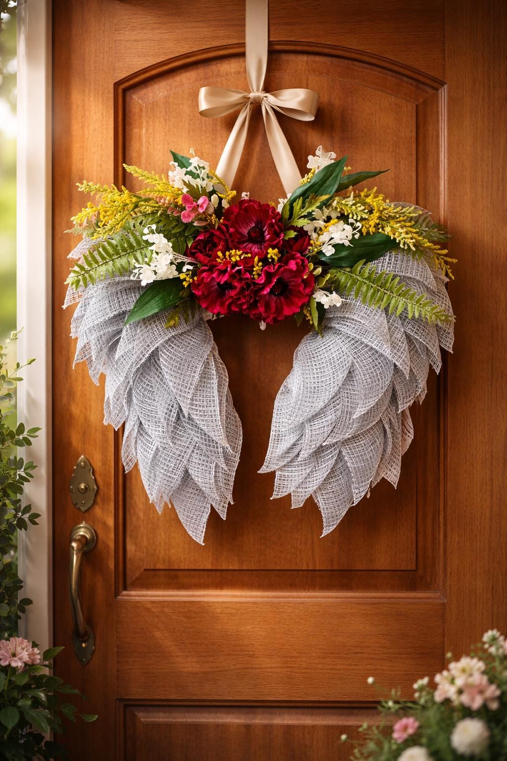 Floral Angel Wings Memorial Wreath, Made to Order
