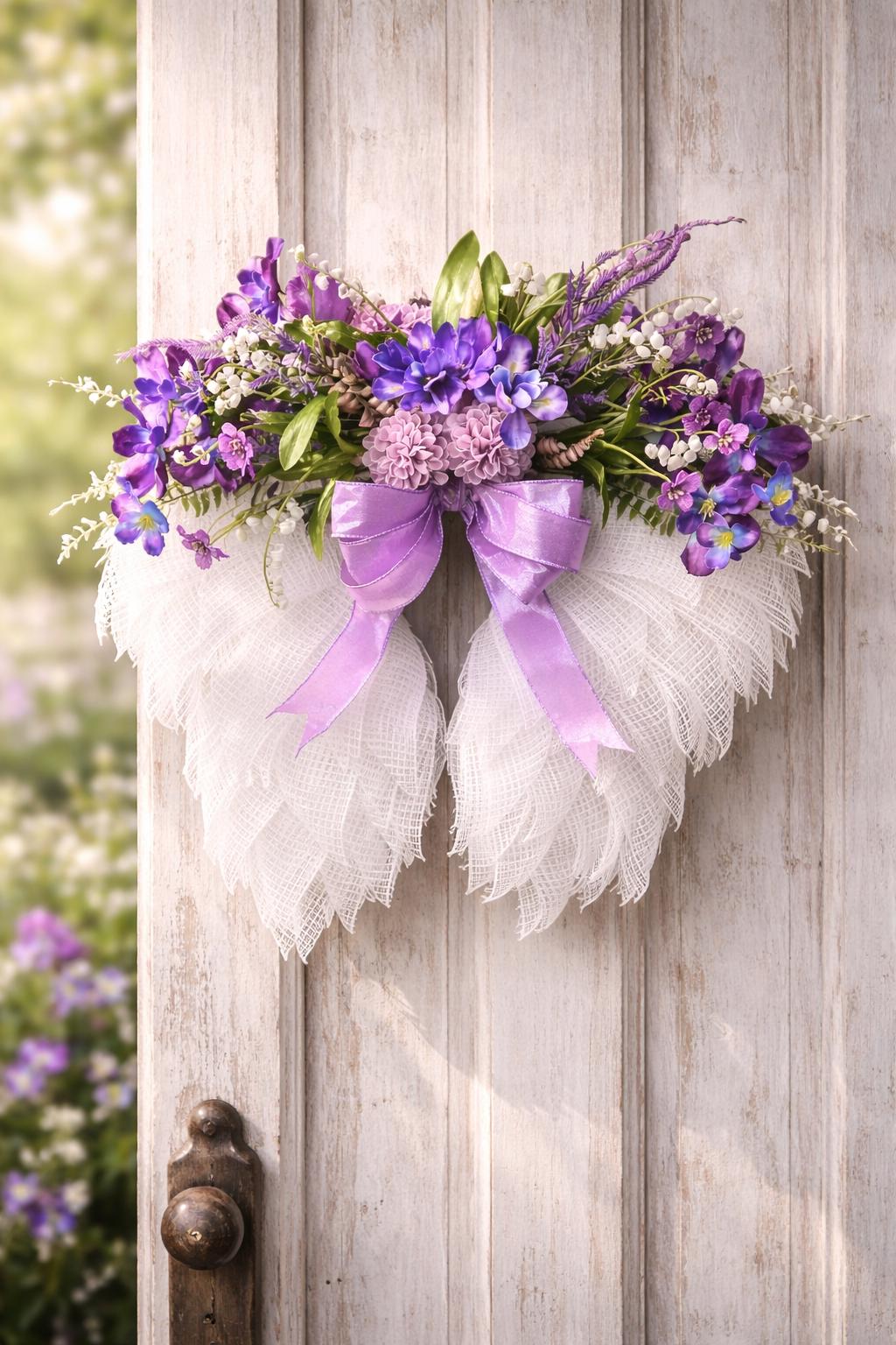 Floral Angel Wings Memorial Wreath, Made to Order