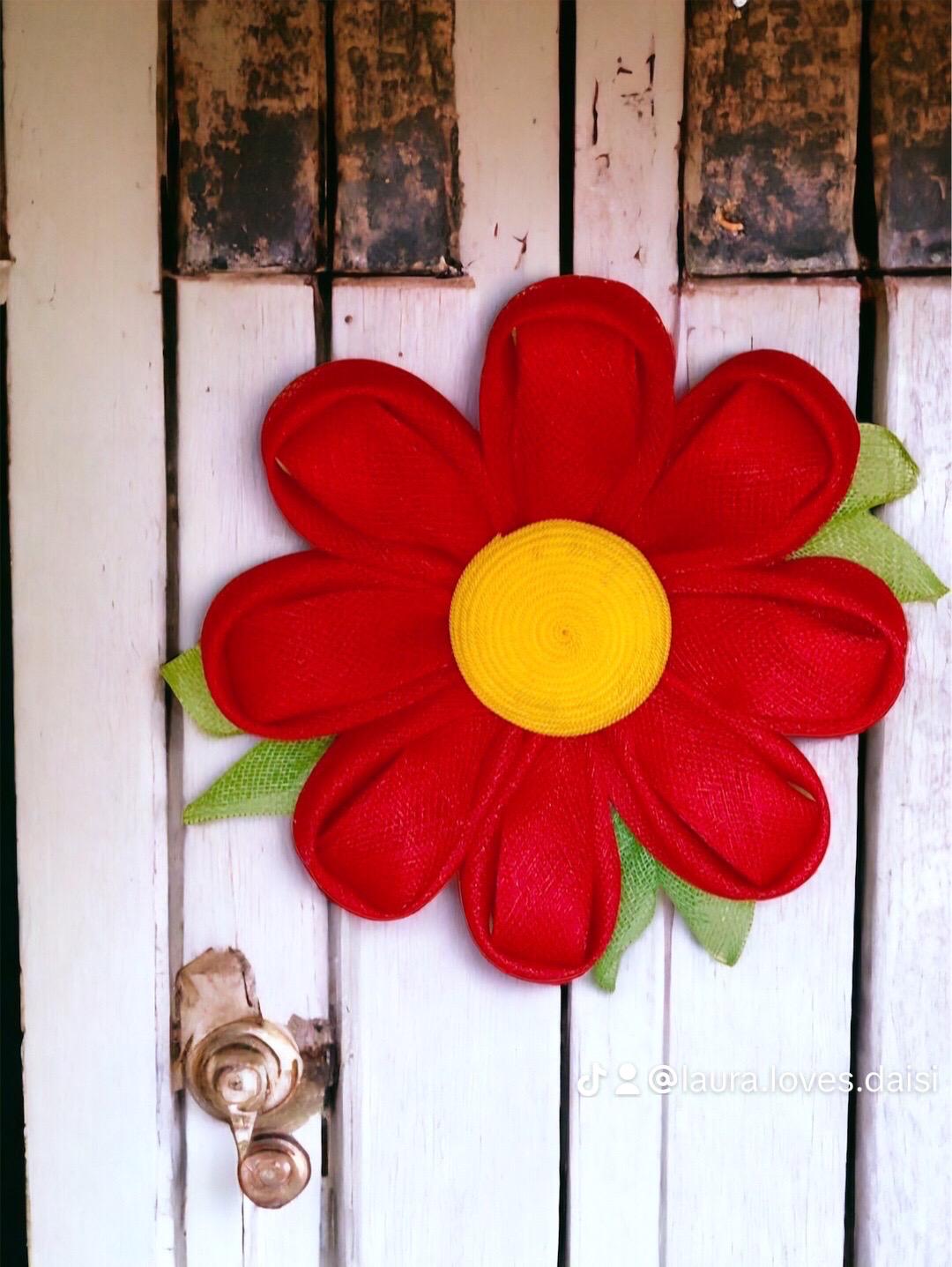All Occasion Wreath, Daisy Flower in Polka Dot Pot, Unique Door Decor