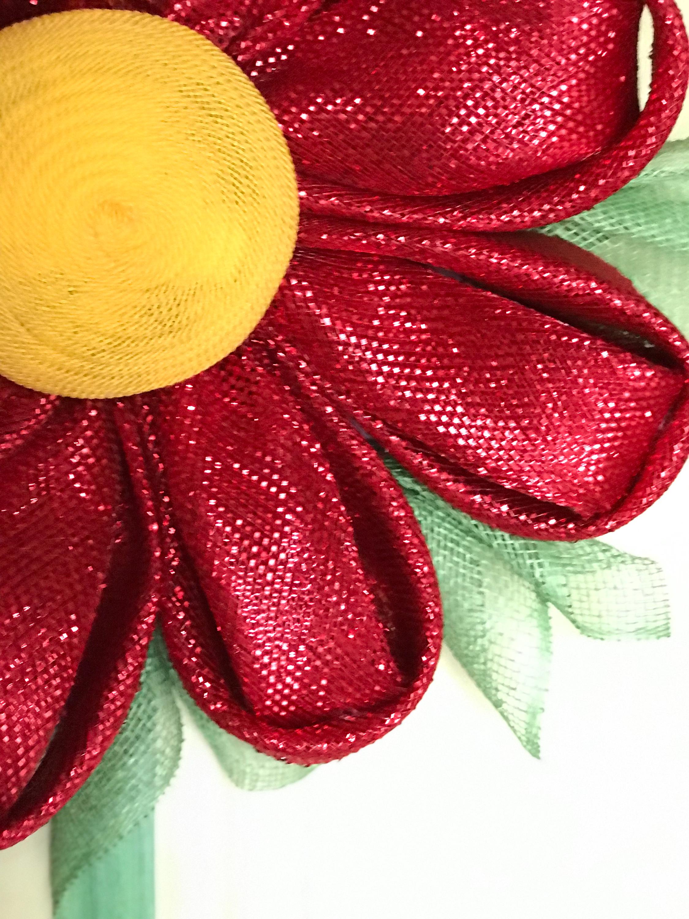 All Occasion Wreath, Daisy Flower in Polka Dot Pot, Unique Door Decor