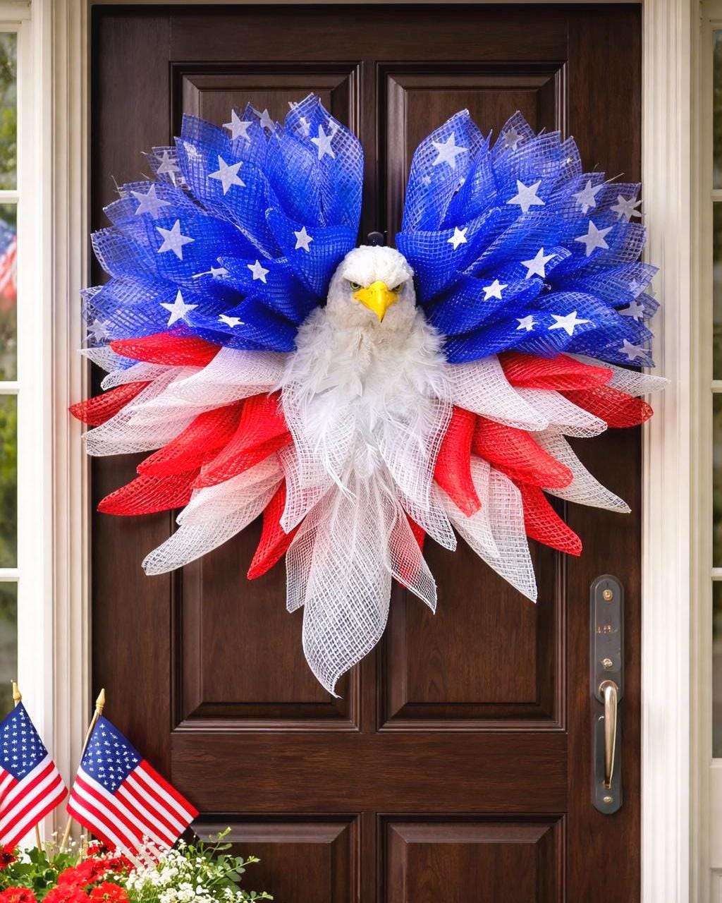 Patriotic Wreath, Eagle Wreath for All Occasions: Memorial Day, Veterans Day, 4th of July, Memorial Services; Front Door Decor,Americana