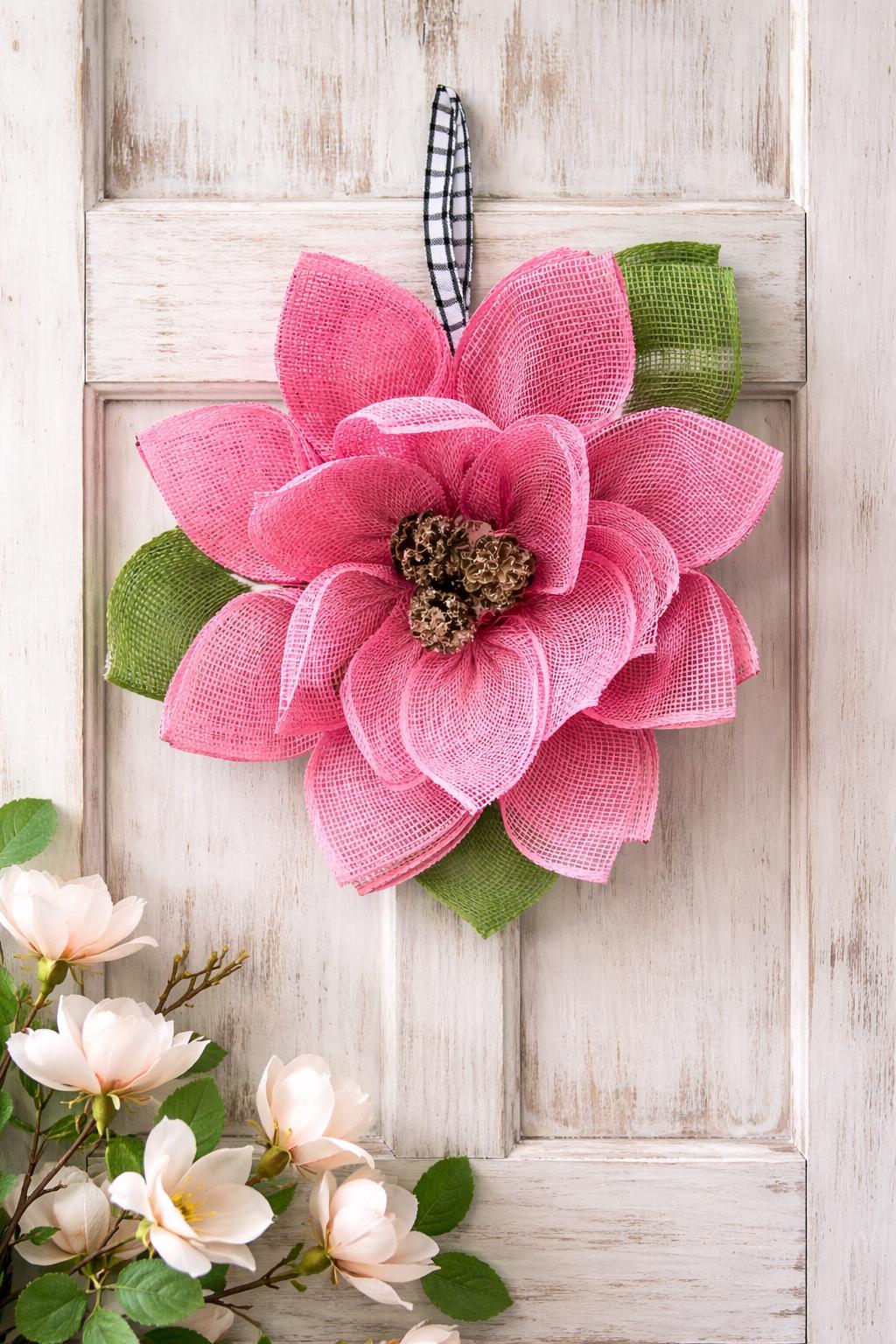 Magnolia Flower Wreath: Elegant Poly Burlap Bloom, Wedding Decor, Holiday Wreath