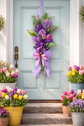 Flower Bouquet Wreath, Tulips, Purple Floral Door Decor, Mother’s Day