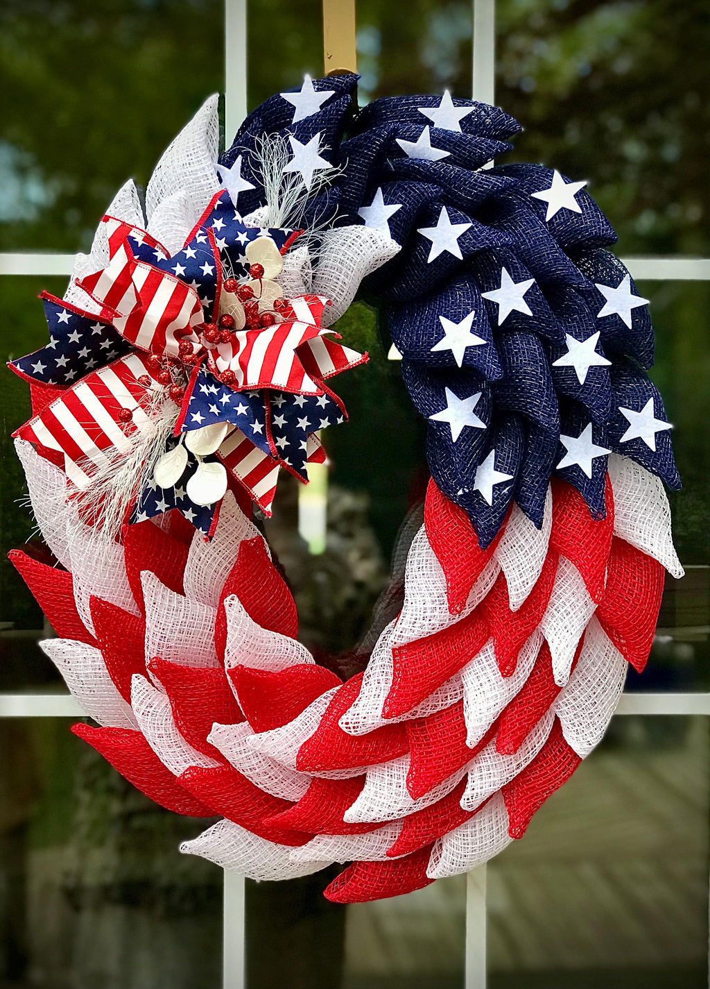 Patriotic Oval Wreath, Lifelike Eagle Head Attachment or Ribbon Bow,  Memorial Day