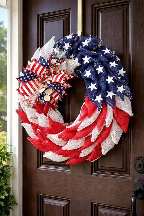 Patriotic Oval Wreath, Lifelike Eagle Head Attachment or Ribbon Bow,  Memorial Day