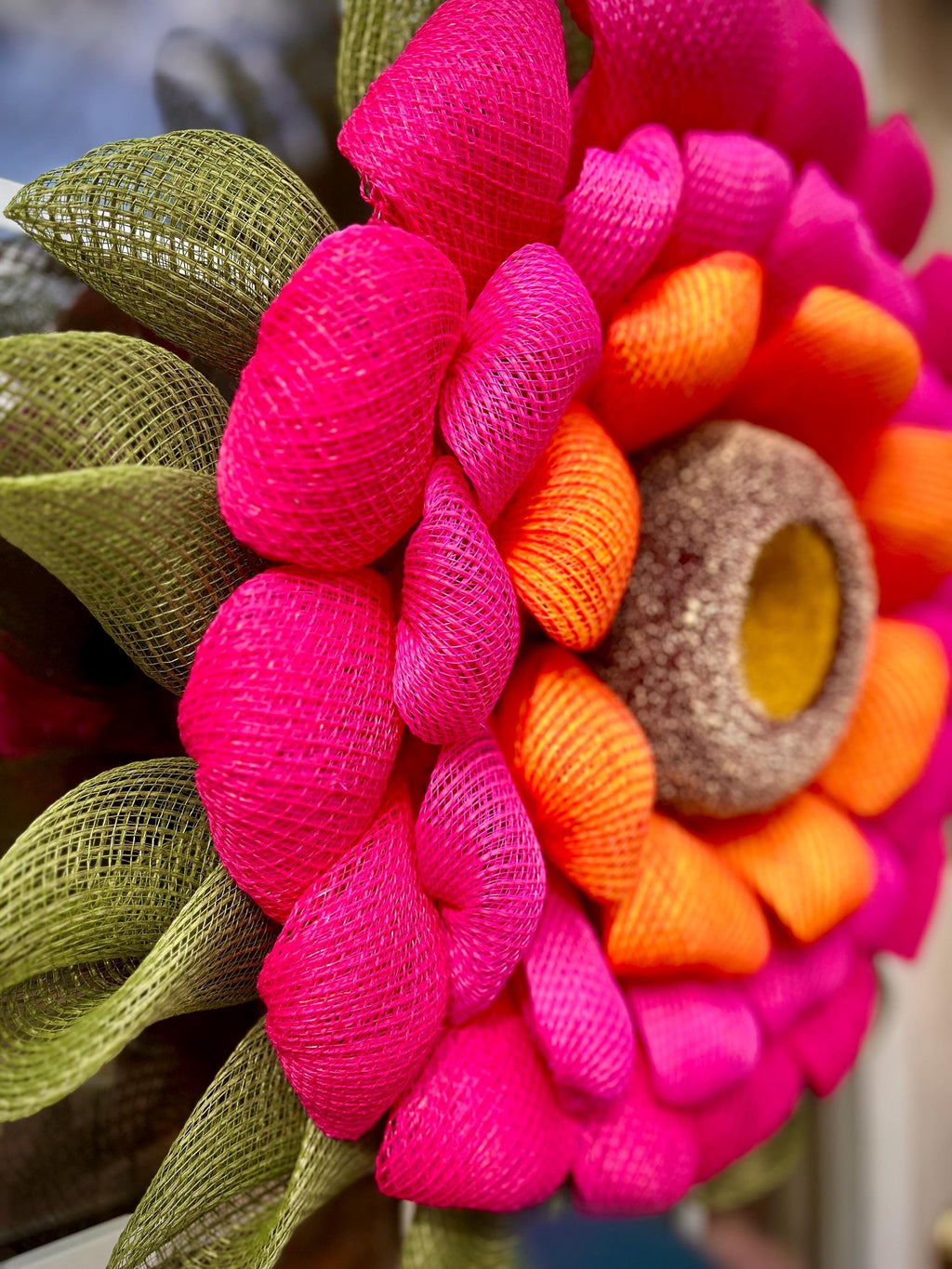 Flower Bloom Wreath, Multicolor Zinnia Flower, Vivid Colors, Handcrafted and Unique