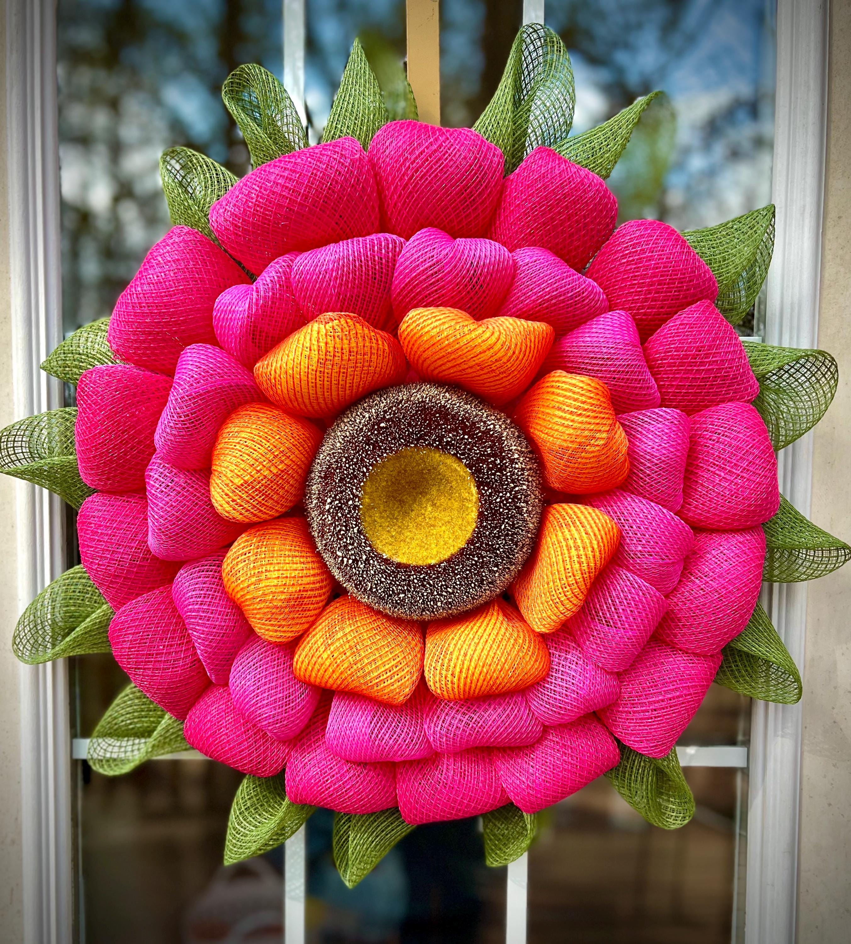 Flower Bloom Wreath, Multicolor Zinnia Flower, Vivid Colors, Handcrafted and Unique