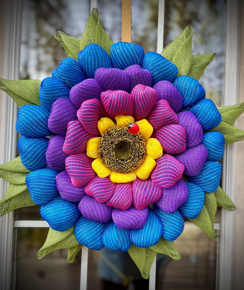 Flower Bloom Wreath, Multicolor Zinnia Flower, Vivid Colors, Handcrafted and Unique