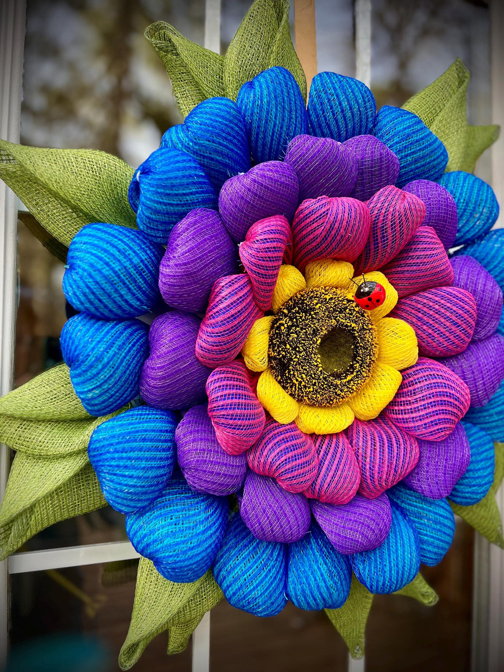 Flower Bloom Wreath, Multicolor Zinnia Flower, Vivid Colors, Handcrafted and Unique
