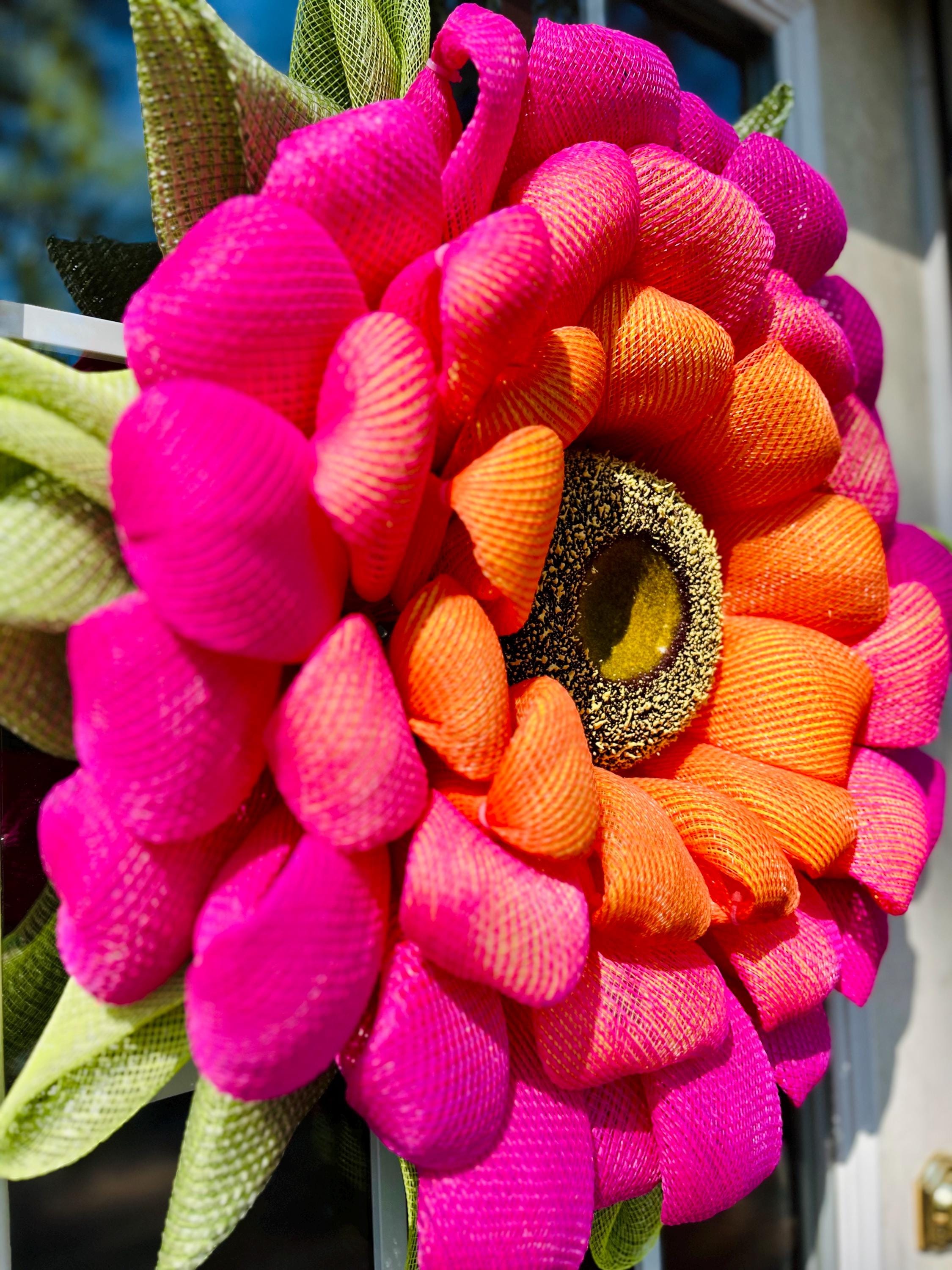 Flower Bloom Wreath, Multicolor Zinnia Flower, Vivid Colors, Handcrafted and Unique