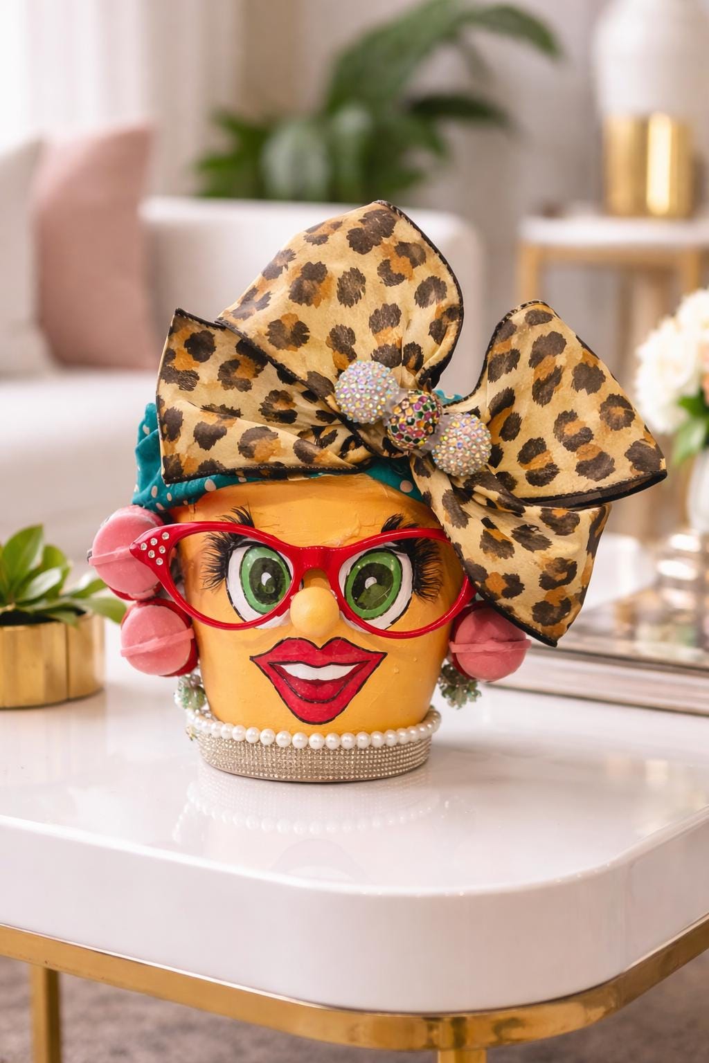 Hand-Painted Lady Face Terracotta Pot, Sassy Whimsical Garden Decor