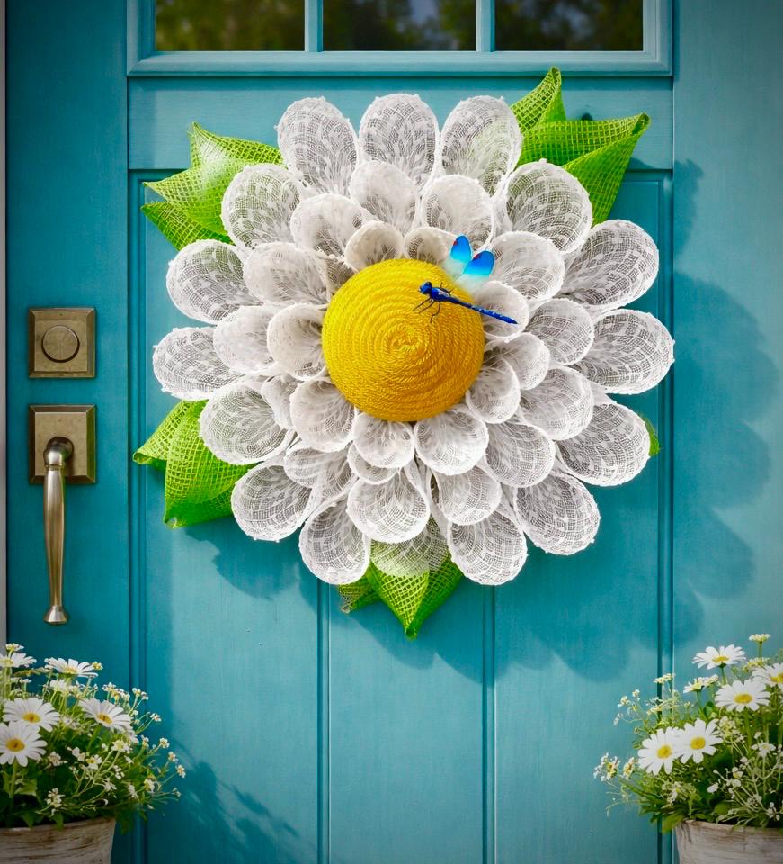 Daisy Wreath, Front Door Decor, Flower Bloom Wreath, Personalizable