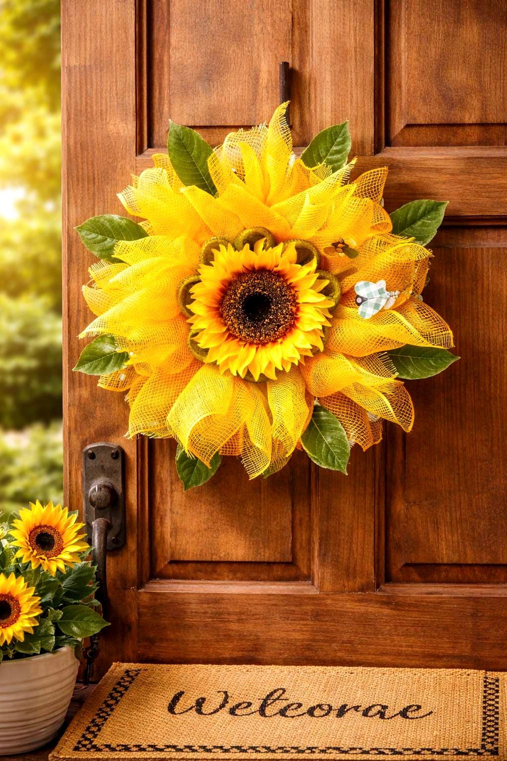 Handmade Yellow Sunflower Wreath: Large Summer Door Decor