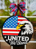 Patriotic Eagle Doorhanger; Majestic, Sharp Colors; “United We Stand”
