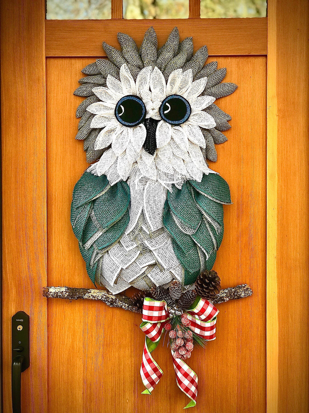 Handcrafted Owl Wreath, Extra Large, Whimsical and Unique Front Door Decor, Cabin Decor