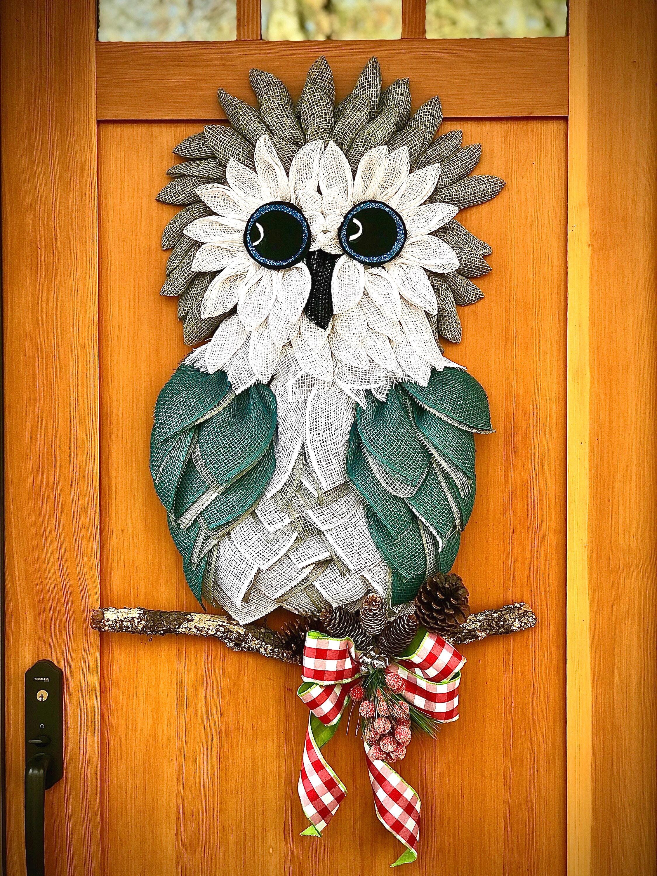 Handcrafted Owl Wreath, Extra Large, Whimsical and Unique Front Door Decor, Cabin Decor