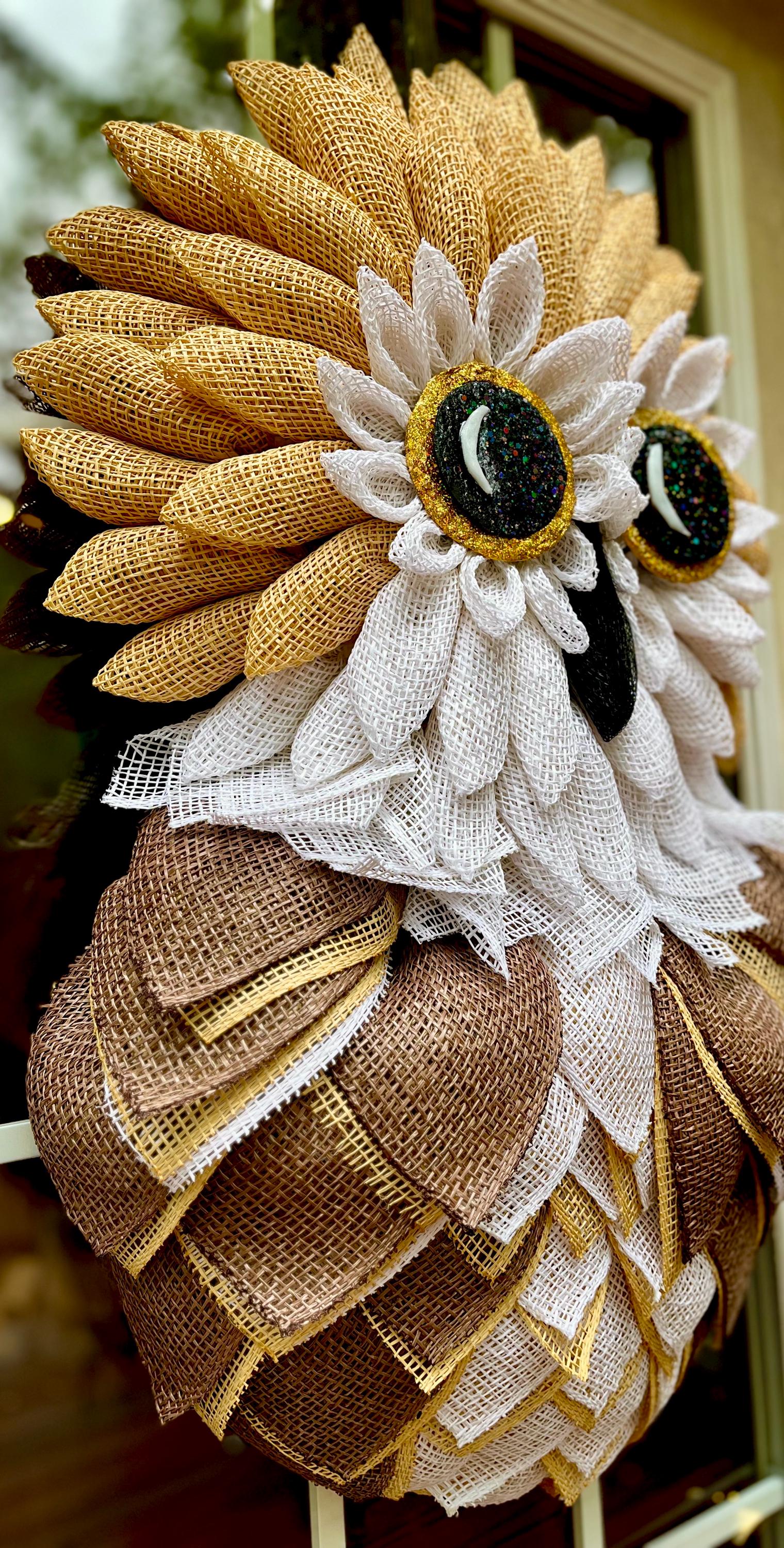 Handcrafted Owl Wreath, Extra Large, Whimsical and Unique Front Door Decor, Cabin Decor