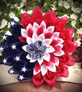 Patriotic Mesh Flower Wreath, Red White Blue, 4th of July Decor